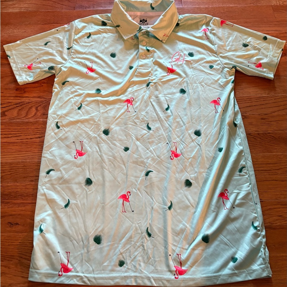 Gashouse Golf Single n’ Ready to Flamingle Polo Shirt, Size L, NWOT